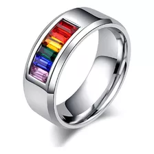 Anel Aliança Orgulho Lgbt Arco Iris Titânio Inox Casamento