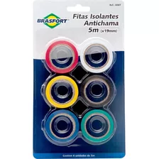 Kit 6 Rolos Fita Isolante Anti-chamas Coloridas 5m X 19mm Cor Colorida Liso