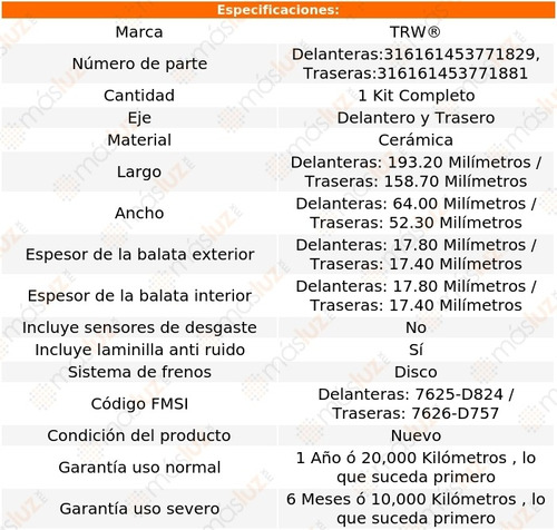 Jgo Balatas Cermicas Del Y Tras Ford Excursion 00/05 Trw Foto 2