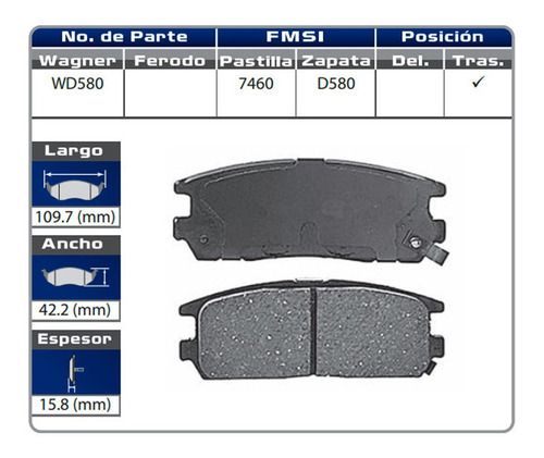 Balatas Traseras Isuzu Rodeo 1997 1998 1999 Wagner Foto 2