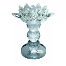 Enfeite Flor De Lótus Cristal Castiçal Porta Velas Vidro N3