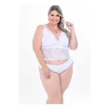 Top Plus Size Cropped Todo Em Renda Alça Regulável 46 Ao 60