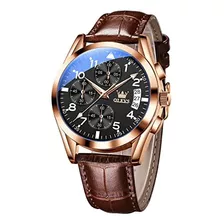 Reloj Negro Para Hombre, Esfera Grande, Correa De Piel Marró