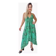 Vestido Indiano Longo Alça Lenço Ponta Estonado Bordado C04