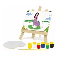 Kit Pintura Infantil Tela C/ Cavalete + Tintas Menina