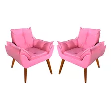 2 Poltronas Estofadas Rosê Decorativas Suede Para Sala Estar