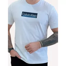 Camiseta Calvin Klein Masculina Retangular Lettering Branca