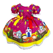 Vestido Infantil C/ Laço Festa Junina Luxo Bonito 4-12 Anos