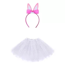 Fantasia Coelhinha Infantil Com Tiara Saia Tule Branca 30cm