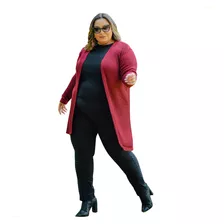 Casaco Longo Trico Senhora Plus Size Inverno Malha Canelada