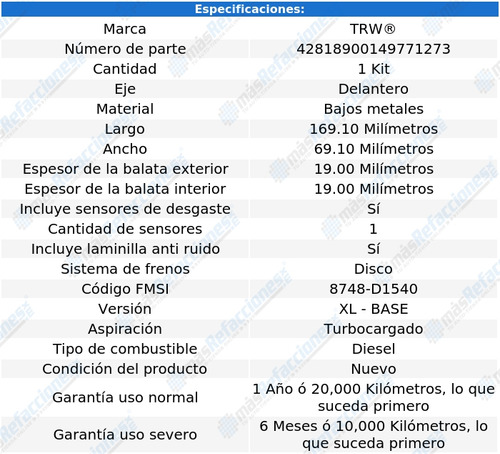 Balatas Orgnicas Del Fiat Ducato 2008-2017 Trw Foto 3