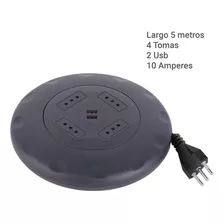 Alargador Retráctil 4 Tomas 5 M + 2 Usb Negro