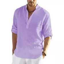 Camisa De Lino Y Algodón De Manga Larga Para Hombre, Casual