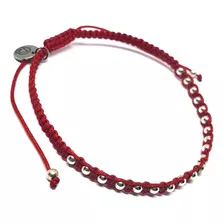 Pulsera Hilo Rojo Ajustable Con Esferas Plata Italiana 925