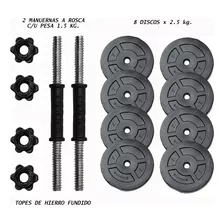 Mancuernas A Rosca Maciza Par + 20 Kg Discos Pesas Sonnos Color Negro