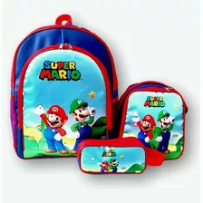 Mochila Mario Bros Costas Luigi Lancheira Estojo Kit