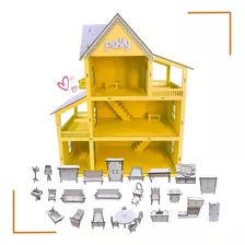 Casa Casinha De Boneca + Kit 30 Moveis Em Mdf Pintado