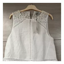 Blusa Blanca Manga Corta Bordados Zara