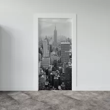 Adesivo Porta Cidade Nova York Preto Branco Prédios E Luzes