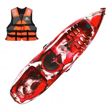 Kayak Pinguim 1 Plz Resistente Estable + Chaleco Aventureros Color Camo Rojo