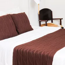 Peseira Manta Decoração Sala Cama Queen Sofá 230cm X 60cm Cor Marrom-escuro Desenho Shima