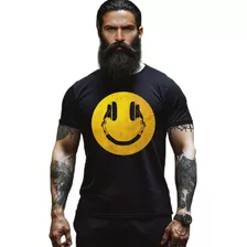 Camisa Camiseta Emoji Sorriso Life Style Fone De Ouvido