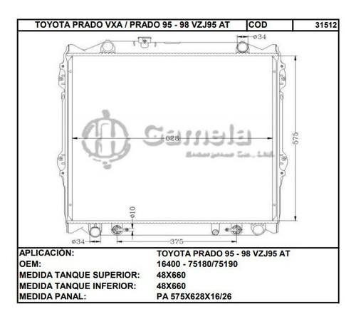 Radiador Toyota Prado Gasolina Automatica Laminilla 26 Mm Foto 2