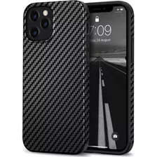 Funda Para iPhone 12 Pro Max Fibra De Carbono Negra Cuero