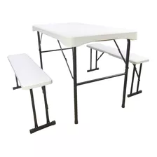 Mesa Plegable 1 M + Bancos Portafolio Camping Eventos Picnic Color Blanco