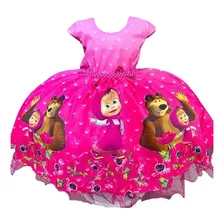 Vestido Infantil Menina Masha E O Urso Kids Pink Lindo