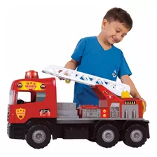 Caminhão Brinquedo Infantil Super Bombeiro Vermelho Com Som