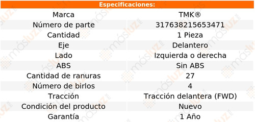 1- Maza Delantera Izq/der Sin Abs Contour L4 2.0l 95/00 Tmk Foto 2