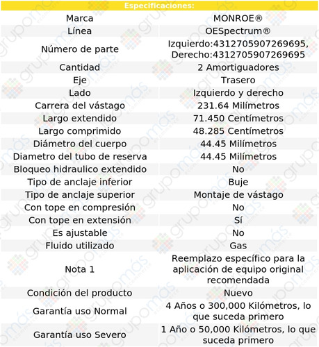 2 Amortiguadores Gas Oespectrum Tra Mazda 3 10-11 Monroe Foto 3