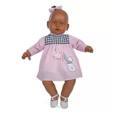 Boneca Meu Bebê Negra Vestido Rosa E Xadrez Estrela 