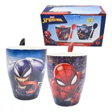 2 Tazas Ceramica Spiderman Hombre Araña Venom Disney Marvel