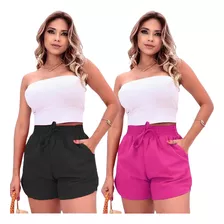 Kit 2 Bermuda Soltinha Duna Feminino Shorts Liso Curto Verão