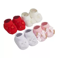 Meias Bebê Pantufa Sapatinho Menina Laços Sortidos 4 Pares