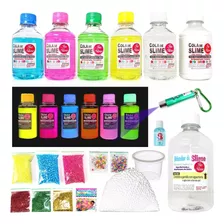 Kit Com Colas Coloridas Transparentes P Fazer Slime + Neon