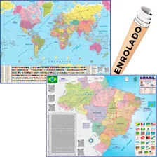 Mapa Brasil Mundi Atualizado Escolar Politico Enrolado Poster Papel Gigante Kit