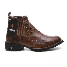 Botina Texana Masculina Country Couro Legítimo Bico Redondo