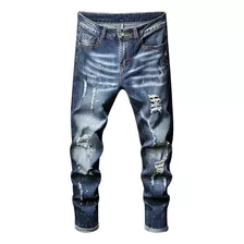 Jeans De Hombre Lavado Con Parche Rasgado