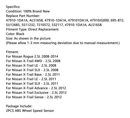 2 Sensores Abs Frontales Para Nissan Rogue X-trail 4wd Advan Foto 5