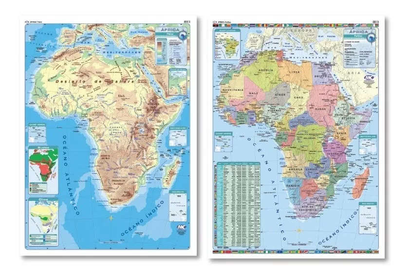 Mapa Mural África Físico Político 90x130 Cm | Laminado
