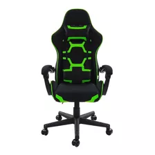 Cadeira De Escritório Pelegrin Pel-3018 Gamer Ergonômica Preto E Verde Com Estofado De Tecido