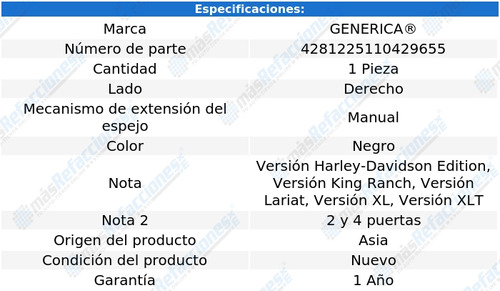 Espejo Ford Super Duty   1999 - 2007 Der Manual Negro Rxc Foto 2