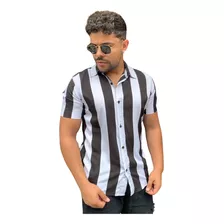 Camisa Estampada Masculina Plus Size Manga Curta