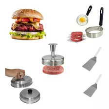 Kit Hamburguer 2 Modelador Ovo 2 Espátulas Inox 2 Abafadores