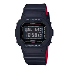 Reloj Pulsera Casio G-shock Dw5600 De Cuerpo Color Negro, Digital, Fondo Negro, Con Correa De Resina Color Negro Y Rojo, Dial Gris, Minutero/segundero Gris, Bisel Color Negro Y Gris, Luz Azul Verde Y 