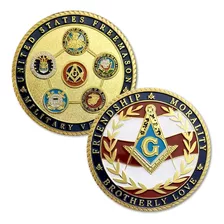 Moeda Maçonaria Maçom Freemason Fraternal Dourada Militar 