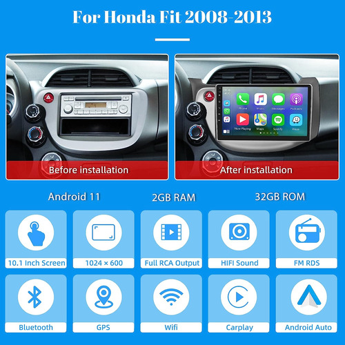 Podofo Radio De Coche Para Honda Fit Radio 2008-2013, Inalm Foto 3